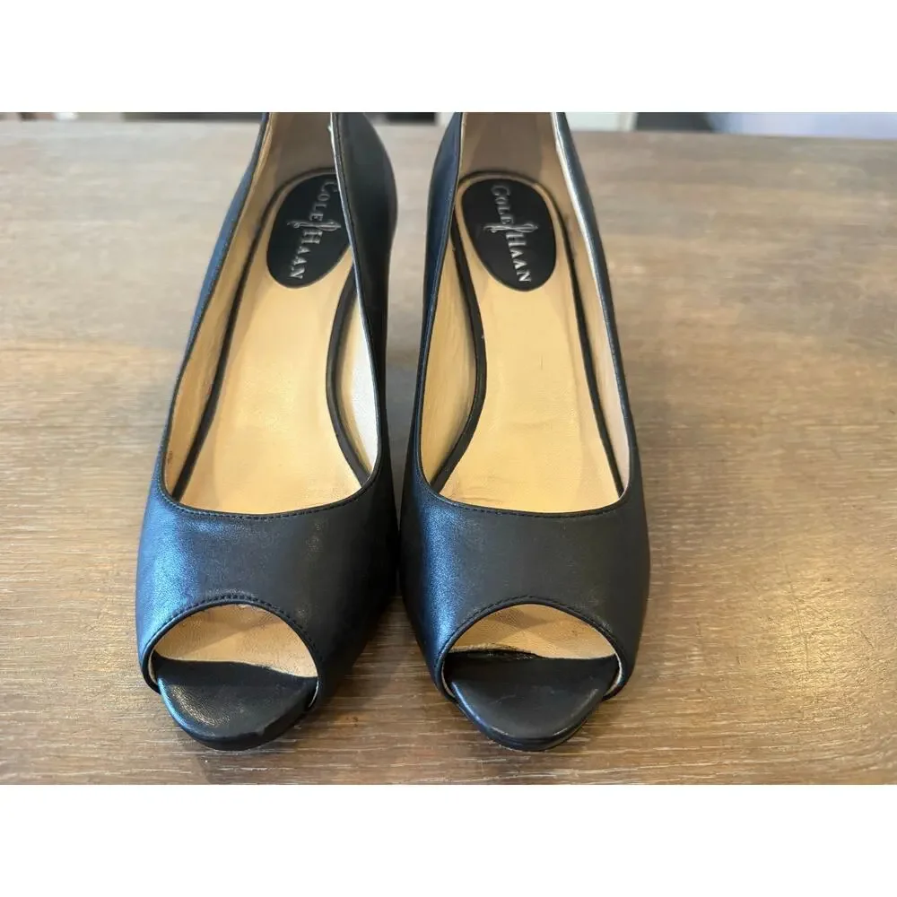 COLE HAAN Black Leather Open Toe Pump Heels Women size 6